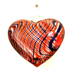 Large Glass Puffed Heart Red And Blue